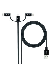 Cable USB 3 en 1 Carga/Datos USB-A a USB-C/Micro USB/Lightning 1 m, Negro