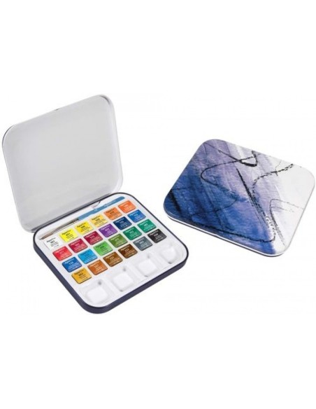 Estuche 24 pastillas acuarlela fina 1 mini pincel 1 paleta Daler Rowney