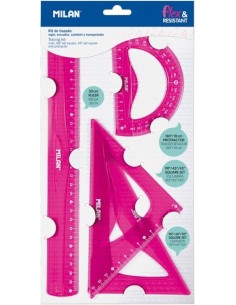 ESTUCHE DE DIBUJO FLEXIBLE 4 PIEZAS 30CM ROSA