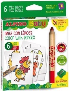 Estuche 6 lapices alpino baby cartas para colorear sacapuntas