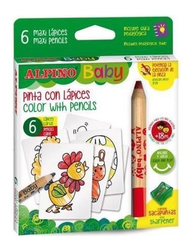 Estuche 6 lapices alpino baby cartas para colorear sacapuntas