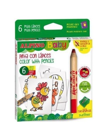 Estuche 6 lapices alpino baby cartas para colorear sacapuntas