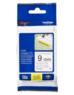 BROTHER CINTA LAMINADA SUPER ADHESIVA TEXTO NEGRO SOBRE FONDO BLANCO ANCHO 9MM LONGITUD 8M