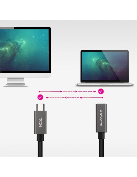 Cable Prolongador USB-C 3.2 Gen2x2 20Gbps 3A, 4K/60Hz, USB-C/M-USB-C/H, Negro, 1.5 m