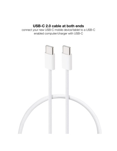 Cable USB-C 2.0 60W 3A, USB-C/M-USB-C/M, Blanco, 1 m