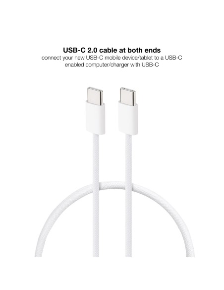 Cable USB-C 2.0 60W 3A, USB-C/M-USB-C/M, Blanco, 1 m