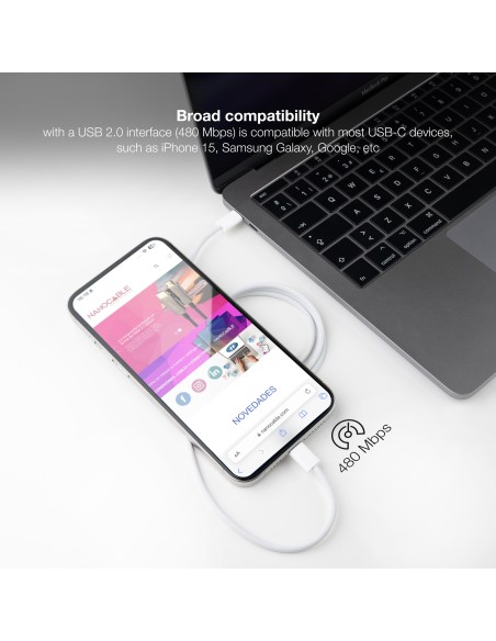 Cable USB-C 2.0 60W 3A, USB-C/M-USB-C/M, Blanco, 1 m