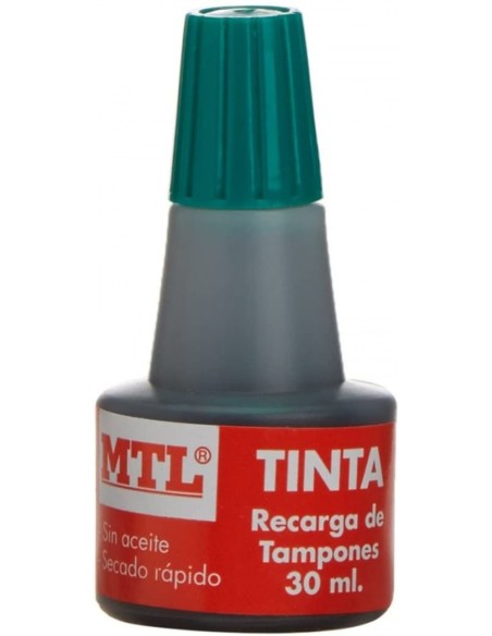 BOTELLA DE TINTA 30ML VERDE RECARGA ENTINTADO DE TAMPON MTL