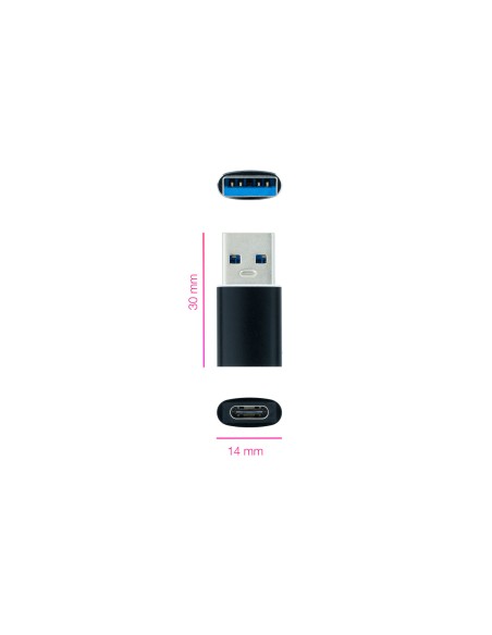 Adaptador USB-A 3.1 a USB-C, USB-A/M-USB-C/H, Negro