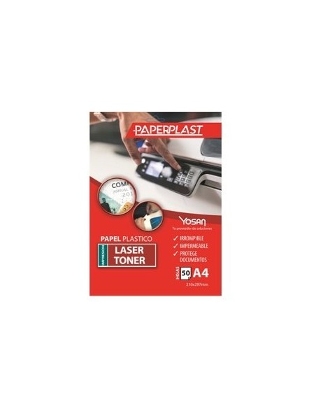 YOSAN PAPEL PLÁSTICO PAPERPLAST PELÍCULA DE POLIESTER 250 MICRAS IMPRIMIBLE A4 -PAQUETE 50H-
