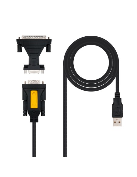 CONVERTIDOR USB A SERIE, TIPO A/M-RS232 DB9/M DB25/M, 1,8 M
