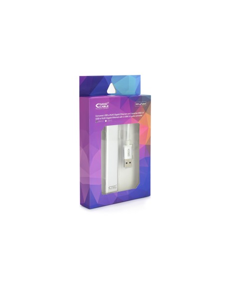 Conversor USB 3.0 a Ethernet Gigabit + 3xUSB 3.0, Plata, 15 cm
