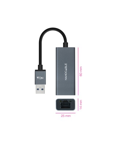 Conversor USB 3.0 a Ethernet Gigabit 10/100/1000 Mbps, Aluminio, Gris, 15 cm