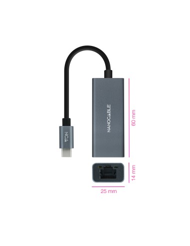 Conversor USB-C a Ethernet Gigabit 10/100/1000 Mbps, Aluminio, Gris, 15 cm
