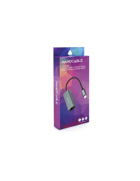 Conversor USB-C a Ethernet Gigabit 10/100/1000 Mbps, Aluminio, Gris, 15 cm