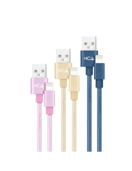 3 Cables Lightning a USB 2.0, Lightning/M-USB A/M, Rosa, Dorado y Azul Pacífico, 1 m