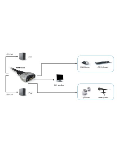 KVM de 2 puertos, DVI, USB, Audio