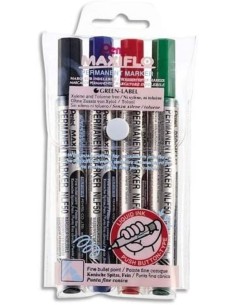 Estuche 4 rotuladores pizarra blanca maxiflo punta media colores negro azul rojo y verde
