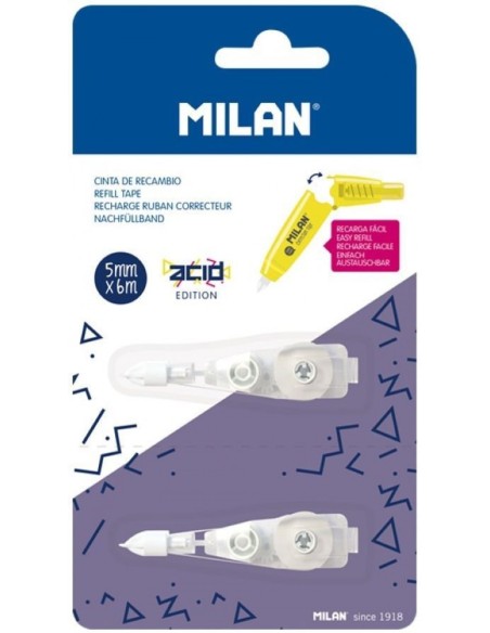 Blister 2 recambios cinta correctora acid edition 5mmx6m milan