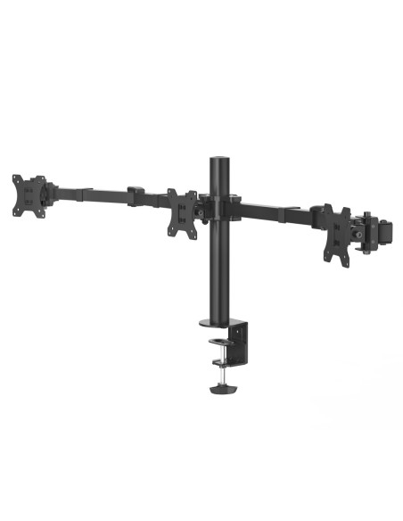 Soporte para 3 Monitores de 13" a 27" (VESA 75x75-100x100, Inclinación +25°/-25°, Giro 180°, hasta 7kg, Ajustable en Altura), Co