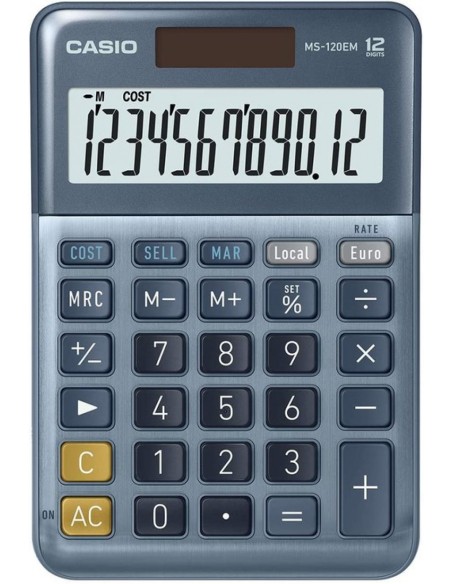 CALCULADORA SOBREMESA MS 120EM 12 DIGITOS SOLAR PILAS AZUL