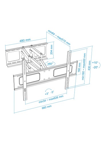 SOPORTE GIRATORIO E INCLINABLE PARA MONITOR / TV LCD, PLASMA DE 37-70, NEGRO