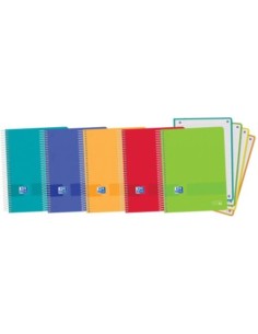Paq 5 cuaderno esprial a5 120hojas 90g cuadricula 5x5 ebook4 colores surtidos tapa plastico