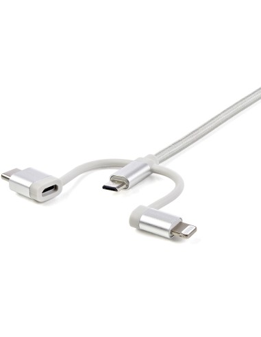 Cable Trenzado de 1m USB a Lightning USB-C y Micro USB - Cable Cargador para Teléfono Móvil iPhone iPad Tablet