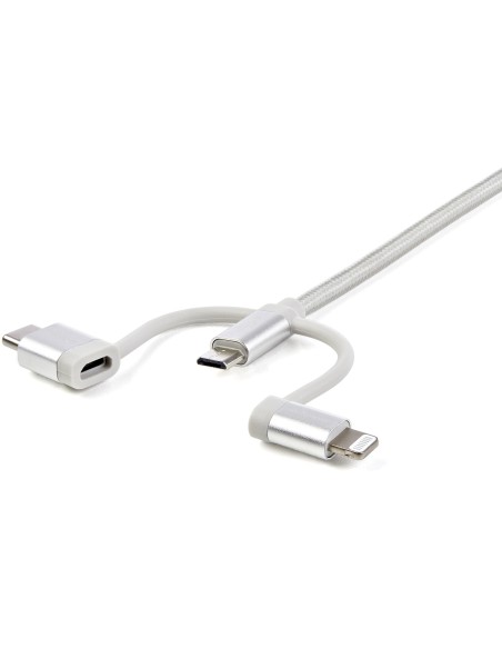 Cable Trenzado de 1m USB a Lightning USB-C y Micro USB - Cable Cargador para Teléfono Móvil iPhone iPad Tablet