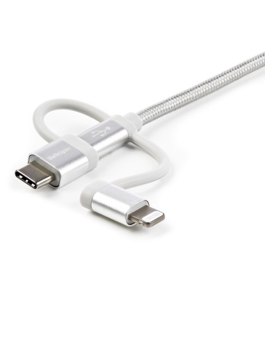 Cable Trenzado de 1m USB a Lightning USB-C y Micro USB - Cable Cargador para Teléfono Móvil iPhone iPad Tablet