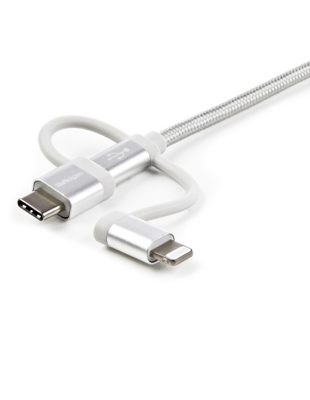 Cable Trenzado de 1m USB a Lightning USB-C y Micro USB - Cable Cargador para Teléfono Móvil iPhone iPad Tablet