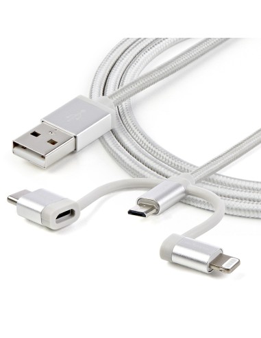 Cable Trenzado de 1m USB a Lightning USB-C y Micro USB - Cable Cargador para Teléfono Móvil iPhone iPad Tablet