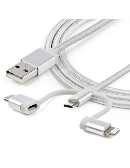 Cable Trenzado de 1m USB a Lightning USB-C y Micro USB - Cable Cargador para Teléfono Móvil iPhone iPad Tablet