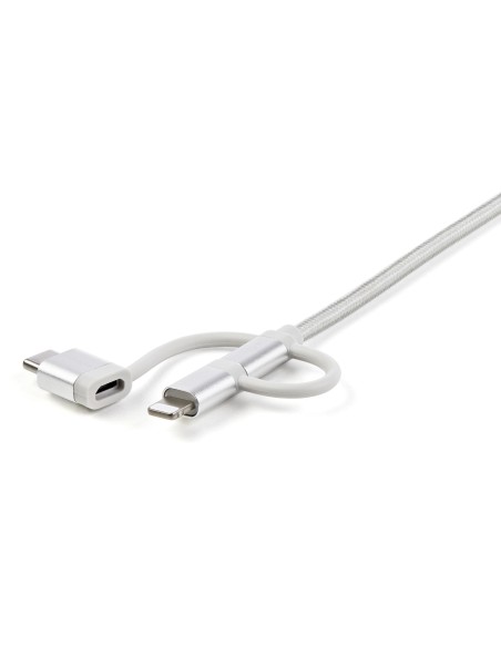 Cable Trenzado de 1m USB a Lightning USB-C y Micro USB - Cable Cargador para Teléfono Móvil iPhone iPad Tablet