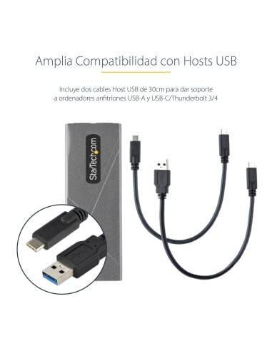 Caja Externa de Aluninio USB-C 10Gbps a NVMe M.2 o SSD M.2 SATA - Sin Herramientas para SSD M.2 NGFF PCIe/SATA - con Cables USB