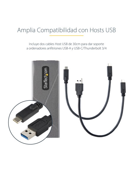 Caja Externa de Aluninio USB-C 10Gbps a NVMe M.2 o SSD M.2 SATA - Sin Herramientas para SSD M.2 NGFF PCIe/SATA - con Cables USB
