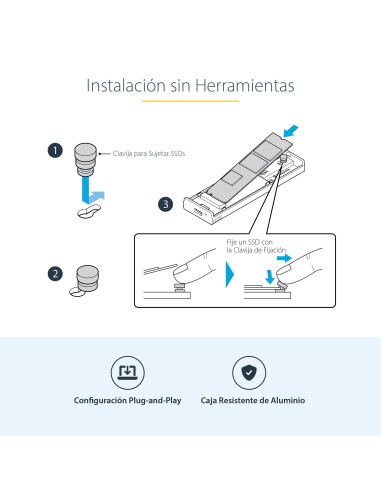 Caja Externa de Aluninio USB-C 10Gbps a NVMe M.2 o SSD M.2 SATA - Sin Herramientas para SSD M.2 NGFF PCIe/SATA - con Cables USB
