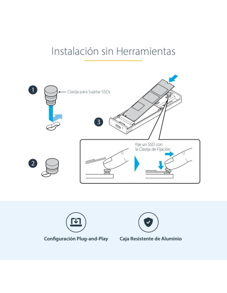 Caja Externa de Aluninio USB-C 10Gbps a NVMe M.2 o SSD M.2 SATA - Sin Herramientas para SSD M.2 NGFF PCIe/SATA - con Cables USB