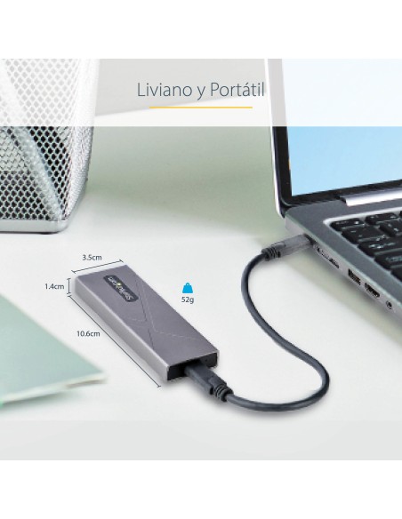 Caja Externa de Aluninio USB-C 10Gbps a NVMe M.2 o SSD M.2 SATA - Sin Herramientas para SSD M.2 NGFF PCIe/SATA - con Cables USB