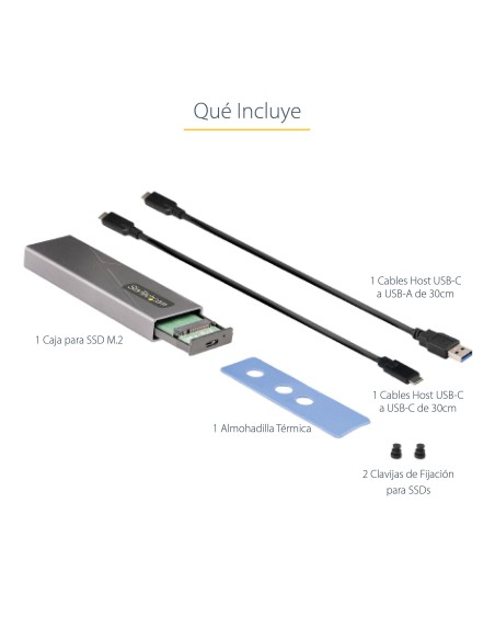 Caja Externa de Aluninio USB-C 10Gbps a NVMe M.2 o SSD M.2 SATA - Sin Herramientas para SSD M.2 NGFF PCIe/SATA - con Cables USB