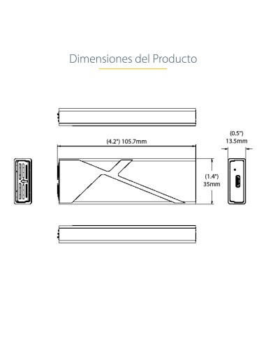 Caja Externa de Aluninio USB-C 10Gbps a NVMe M.2 o SSD M.2 SATA - Sin Herramientas para SSD M.2 NGFF PCIe/SATA - con Cables USB