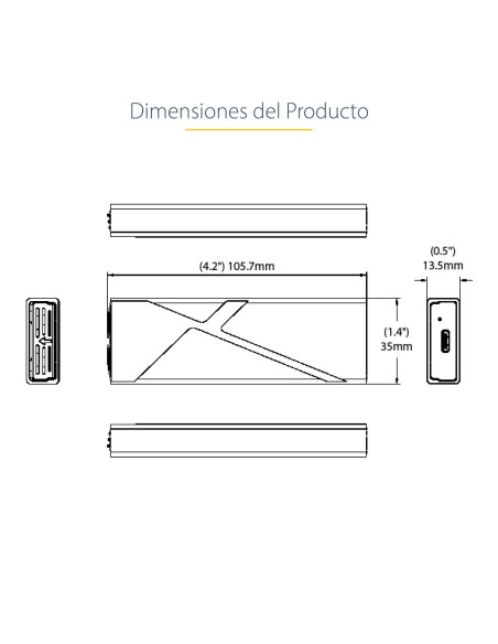 Caja Externa de Aluninio USB-C 10Gbps a NVMe M.2 o SSD M.2 SATA - Sin Herramientas para SSD M.2 NGFF PCIe/SATA - con Cables USB