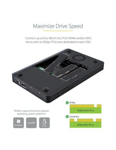 Caja Thunderbolt 3&trade  de 4 Bahías NVMe M.2 para SSD, con 1 Puerto de Vídeo DisplayPort y 2 Thunderbolt 3, 40gbps, con Fuent