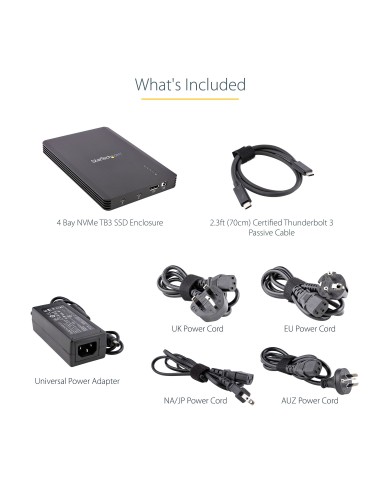 Caja Thunderbolt 3&trade  de 4 Bahías NVMe M.2 para SSD, con 1 Puerto de Vídeo DisplayPort y 2 Thunderbolt 3, 40gbps, con Fuent