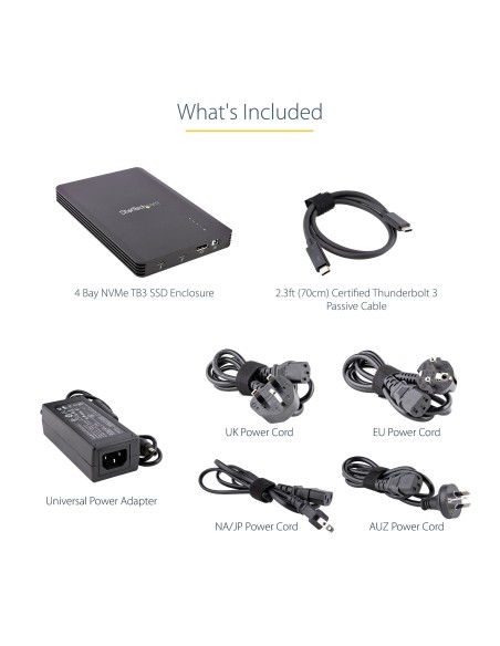 Caja Thunderbolt 3&trade  de 4 Bahías NVMe M.2 para SSD, con 1 Puerto de Vídeo DisplayPort y 2 Thunderbolt 3, 40gbps, con Fuent