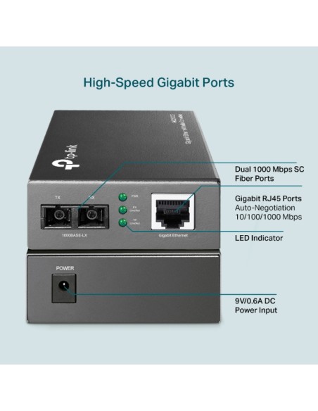 MC210CS convertidor de medio 1000 Mbit/s 1310 nm Monomodo Negro