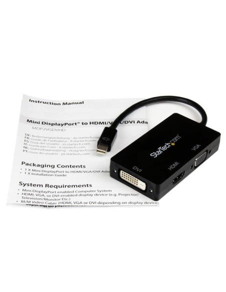 Adaptador Conversor de Mini DisplayPort a VGA DVI o HDMI - Convertidor A/V 3 en 1 para viajes