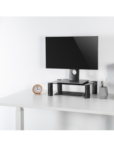 Soporte Elevador Cristal para Monitor/Portátil, Negro