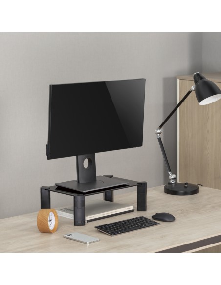 Soporte Elevador Cristal para Monitor/Portátil, Negro
