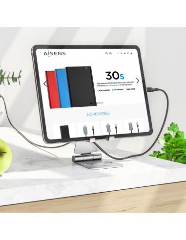 Soporte De Sobremesa Tamaño XL Ajustable (2 Pivotes) Para Movil / Tablet, Plata